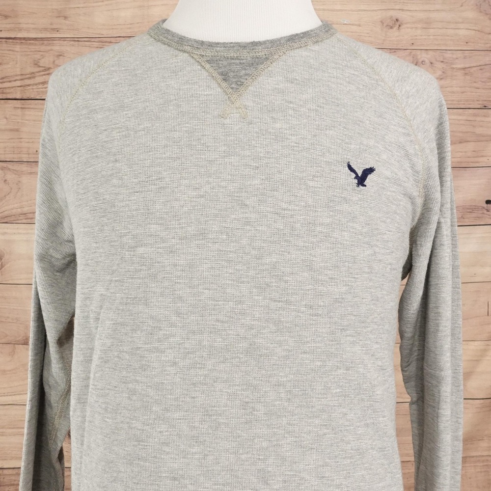 American Eagle Outfitters Shirt Mens 2XL Gray Long Sleeve Thermal Knit Logo